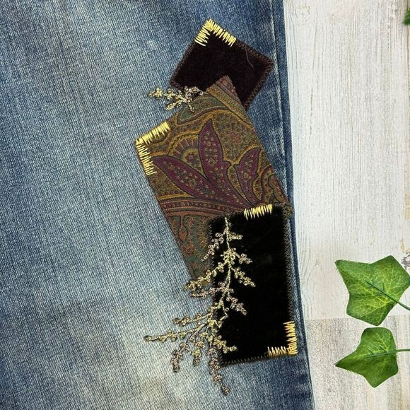 Ralph Lauren boho Distressed Patch Petite 10 Jeans - Picture 4 of 12